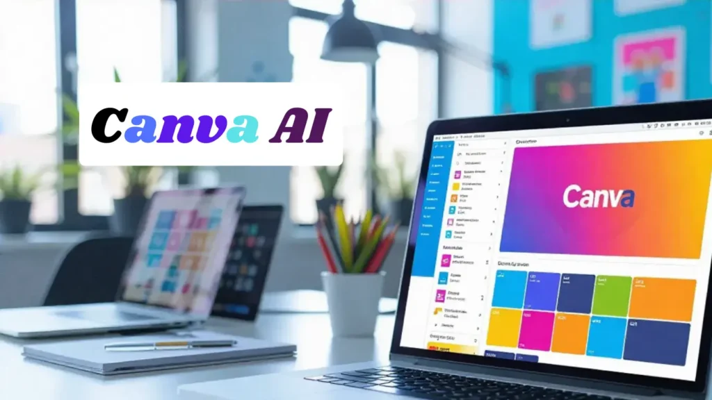 Canva's AI Headshot Generator and branding dashboard on the laptop screen